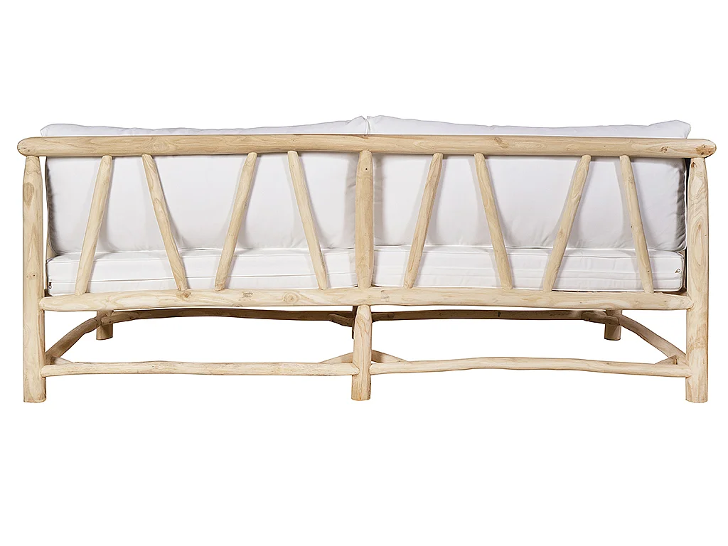 Loungeset: 3-zitsbank + 2 stoelen + 2 salontafels - Lichtkleurig teakhout & wit - TULUM