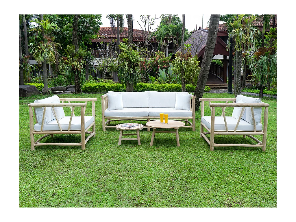 Salotto da giardino in Legno Teak chiaro e Bianco - TULUM