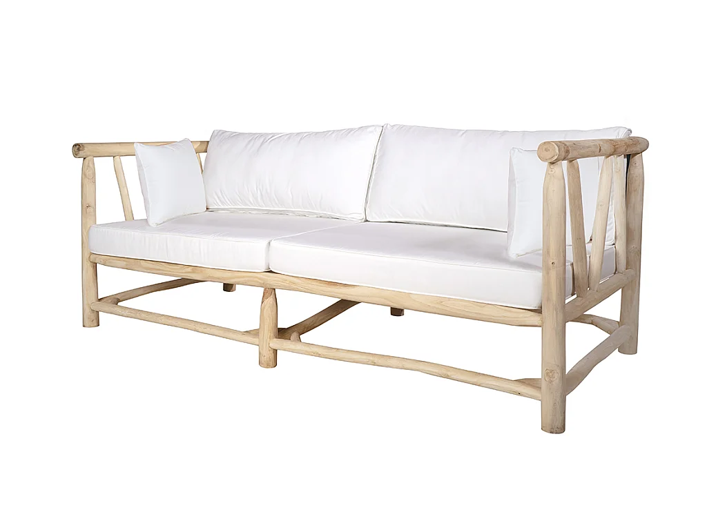 Salotto da giardino in Legno Teak chiaro e Bianco - TULUM