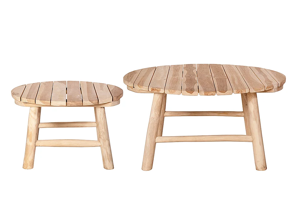 Loungeset: 3-zitsbank + 2 stoelen + 2 salontafels - Lichtkleurig teakhout & wit - TULUM