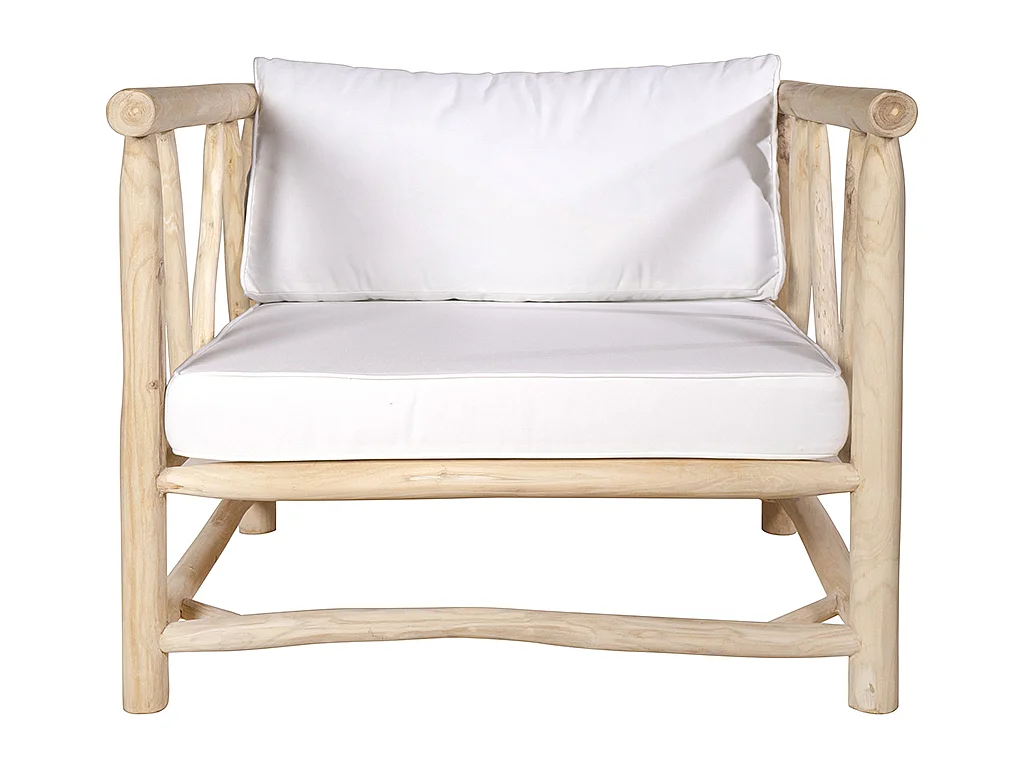 Loungeset: 3-zitsbank + 2 stoelen + 2 salontafels - Lichtkleurig teakhout & wit - TULUM