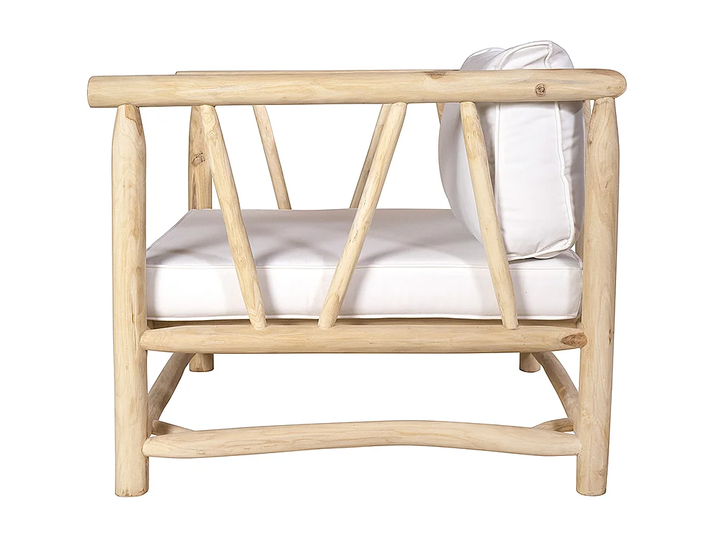 Loungeset: 3-zitsbank + 2 stoelen + 2 salontafels - Lichtkleurig teakhout & wit - TULUM