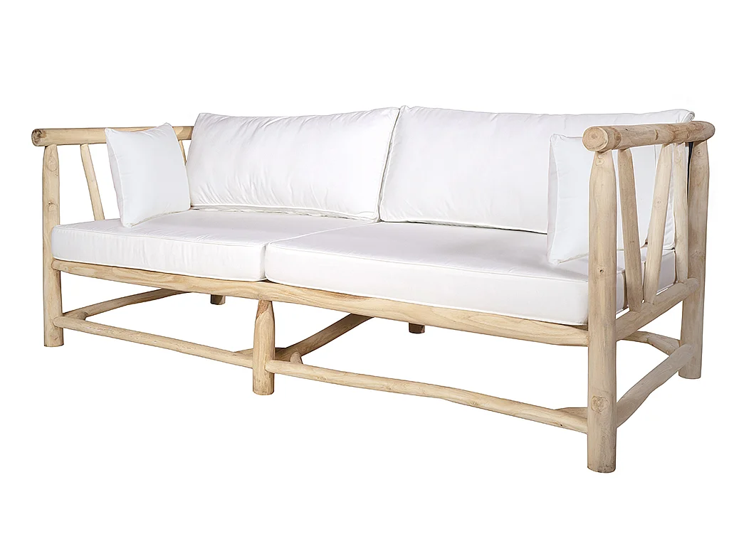 Loungeset: 3-zitsbank + 2 stoelen + 2 salontafels - Lichtkleurig teakhout & wit - TULUM