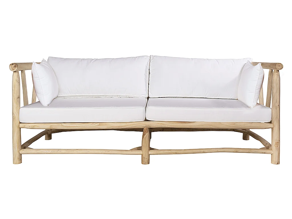 Loungeset: 3-zitsbank + 2 stoelen + 2 salontafels - Lichtkleurig teakhout & wit - TULUM