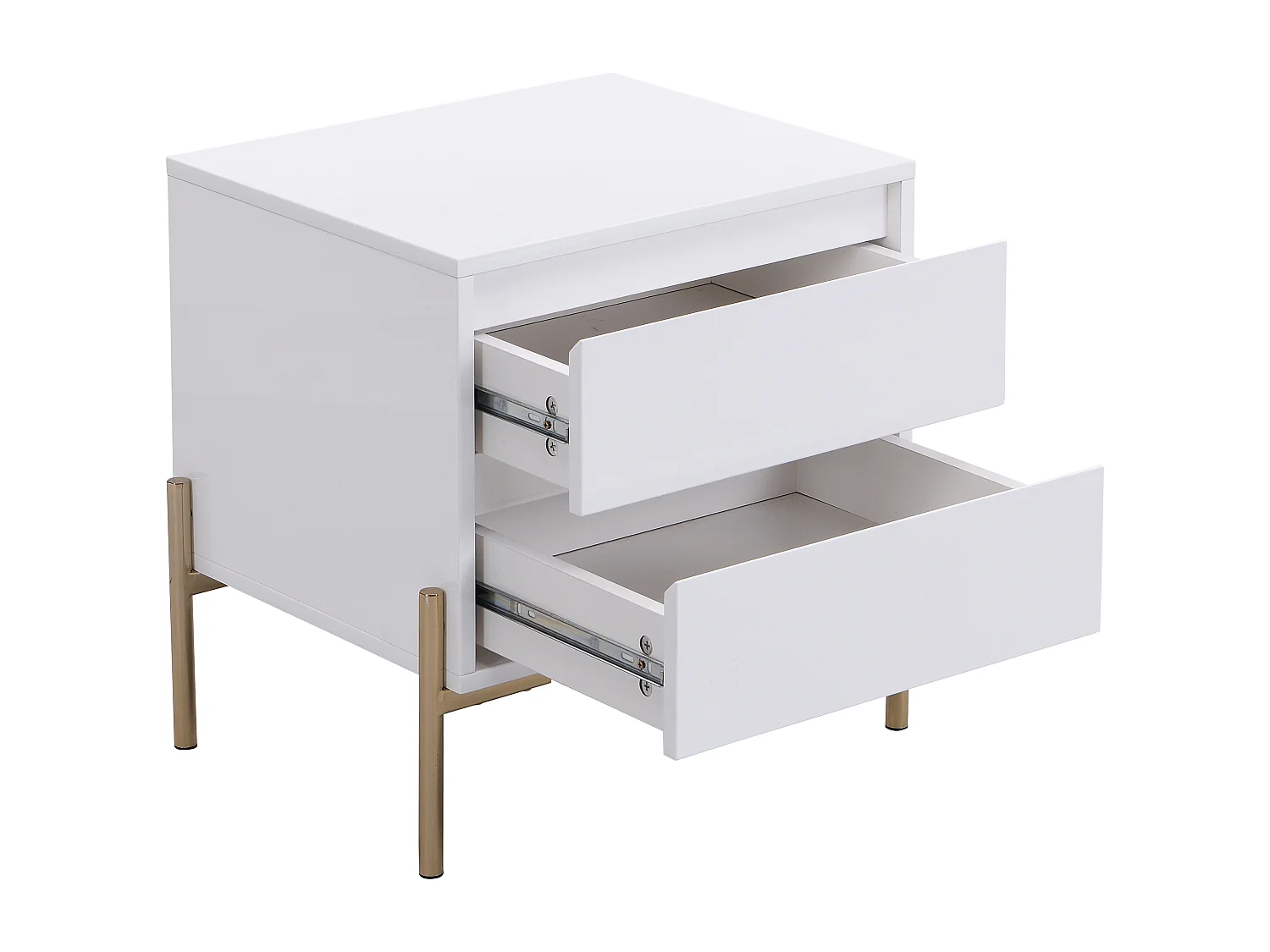 Table de chevet 2 tiroirs - MDF et métal - Blanc laqué et doré - KORASA de Pascal Morabito