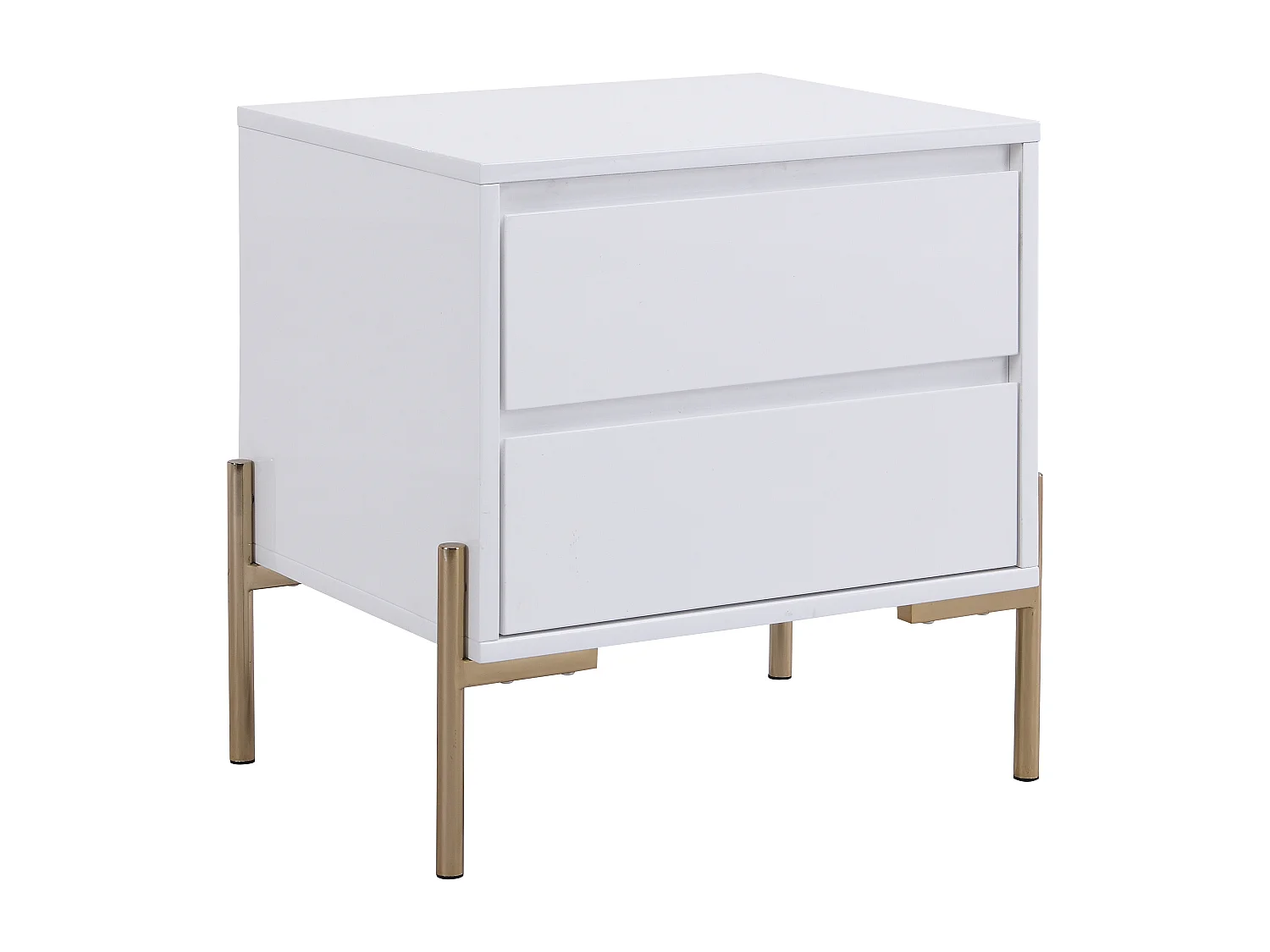 Table de chevet 2 tiroirs - MDF et métal - Blanc laqué et doré - KORASA de Pascal Morabito