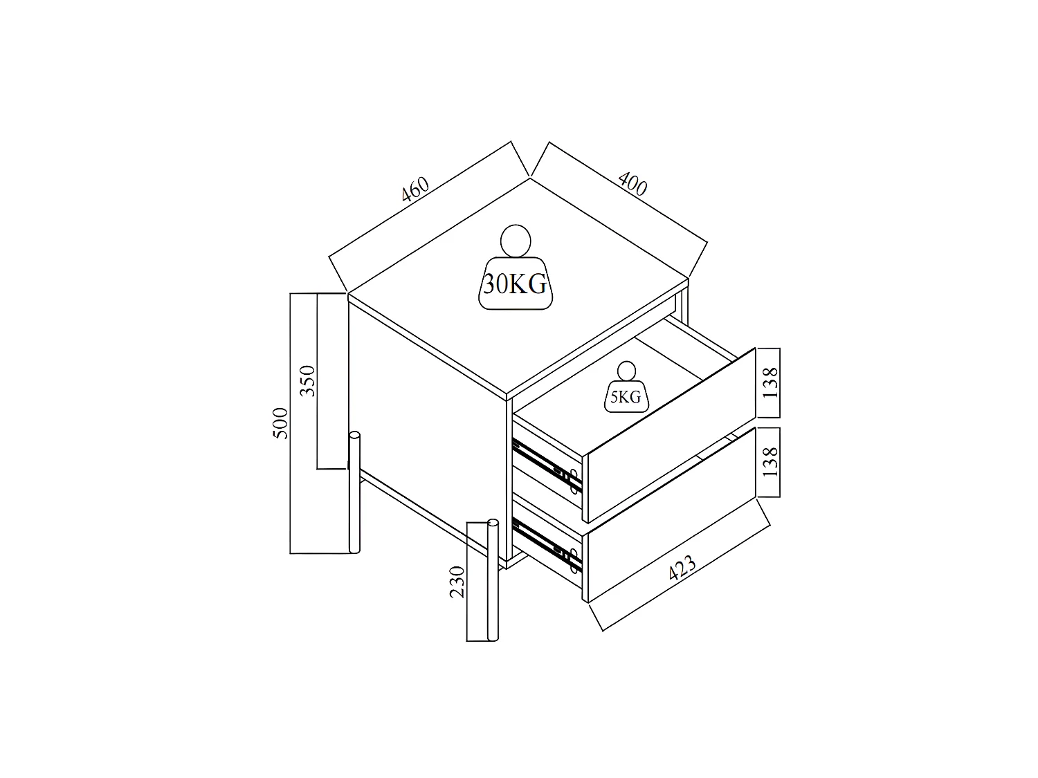 Table de chevet 2 tiroirs - MDF et métal - Blanc laqué et doré - KORASA de Pascal Morabito