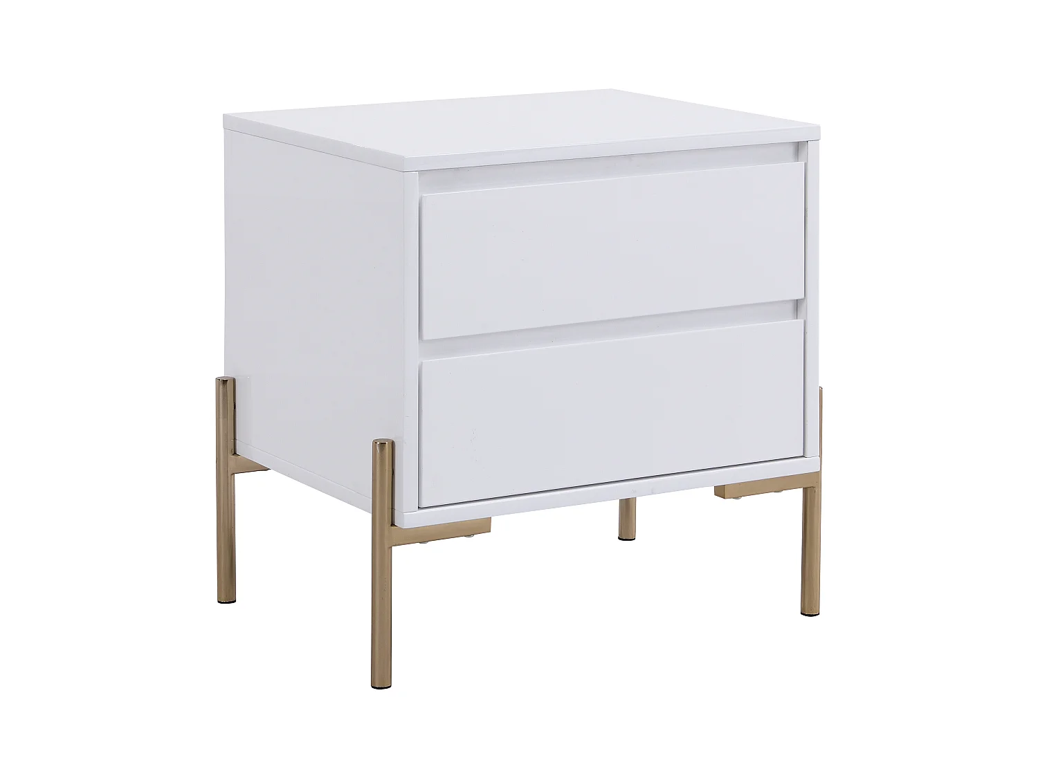 Table de chevet 2 tiroirs - MDF et métal - Blanc laqué et doré - KORASA de Pascal Morabito