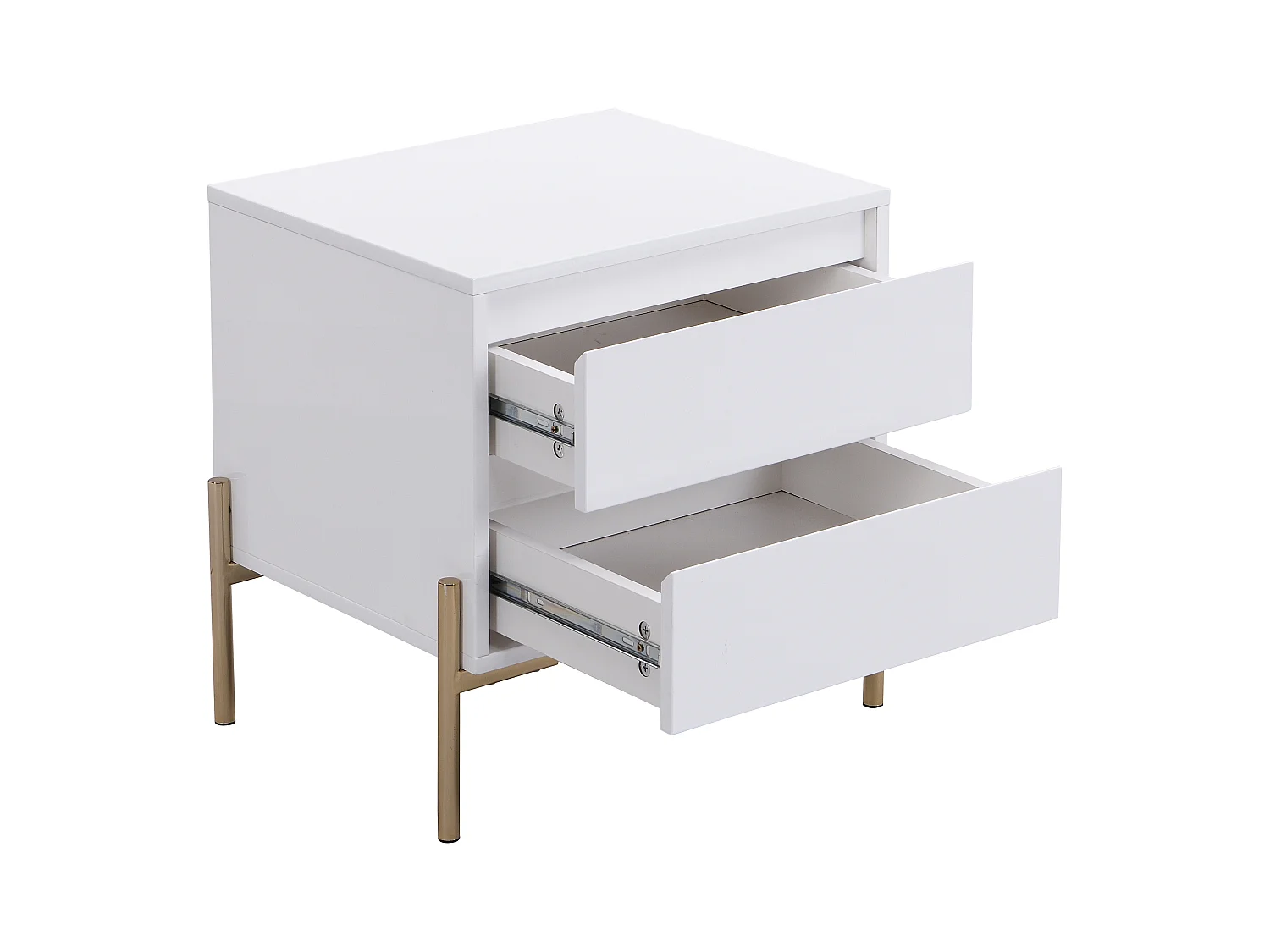 Table de chevet 2 tiroirs - MDF et métal - Blanc laqué et doré - KORASA de Pascal Morabito