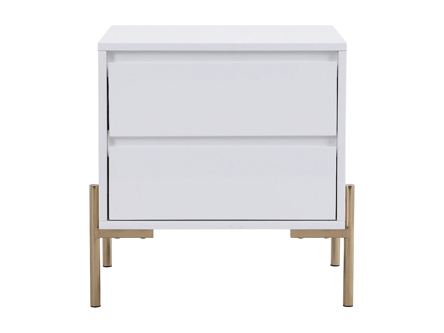 Table de chevet 2 tiroirs - MDF et métal - Blanc laqué et doré - KORASA de Pascal Morabito