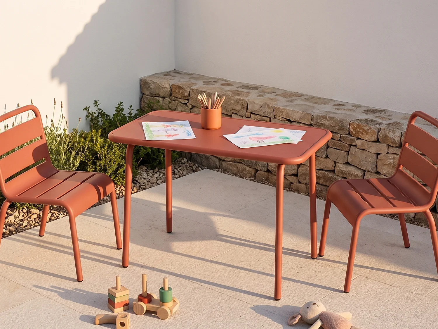 Gartentisch für Kinder - Metall - Terracotta
