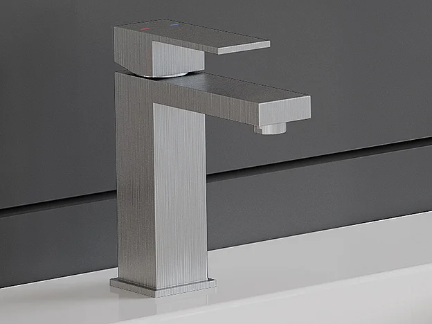 Robinet mitigeur mécanique carré en inox - Coloris nickel brossé - H17,3 cm - CANILAS