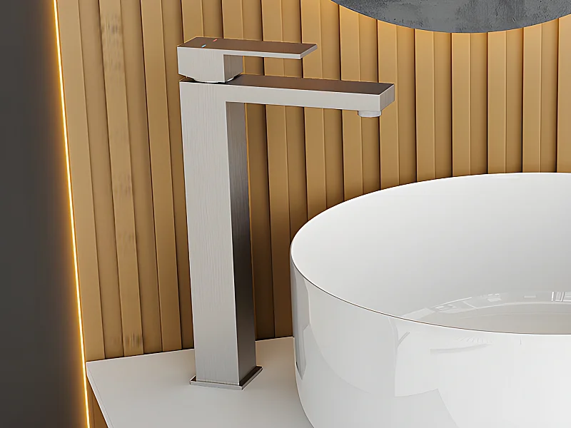 Robinet mitigeur mécanique carré en inox - Coloris nickel brossé - H31 cm - CANILAS