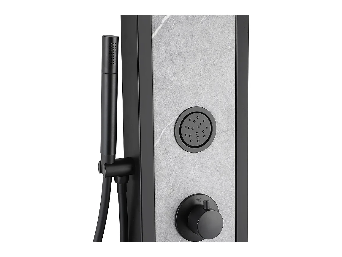 Columna de ducha hidromasaje negra con decoración de piedra - Alt. 127 x Ancho 48,5 cm - LETIYA