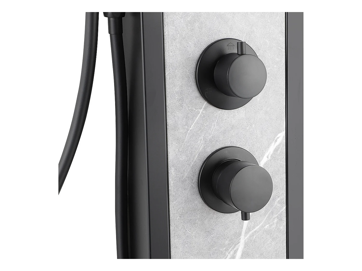 Columna de ducha hidromasaje negra con decoración de piedra - Alt. 127 x Ancho 48,5 cm - LETIYA