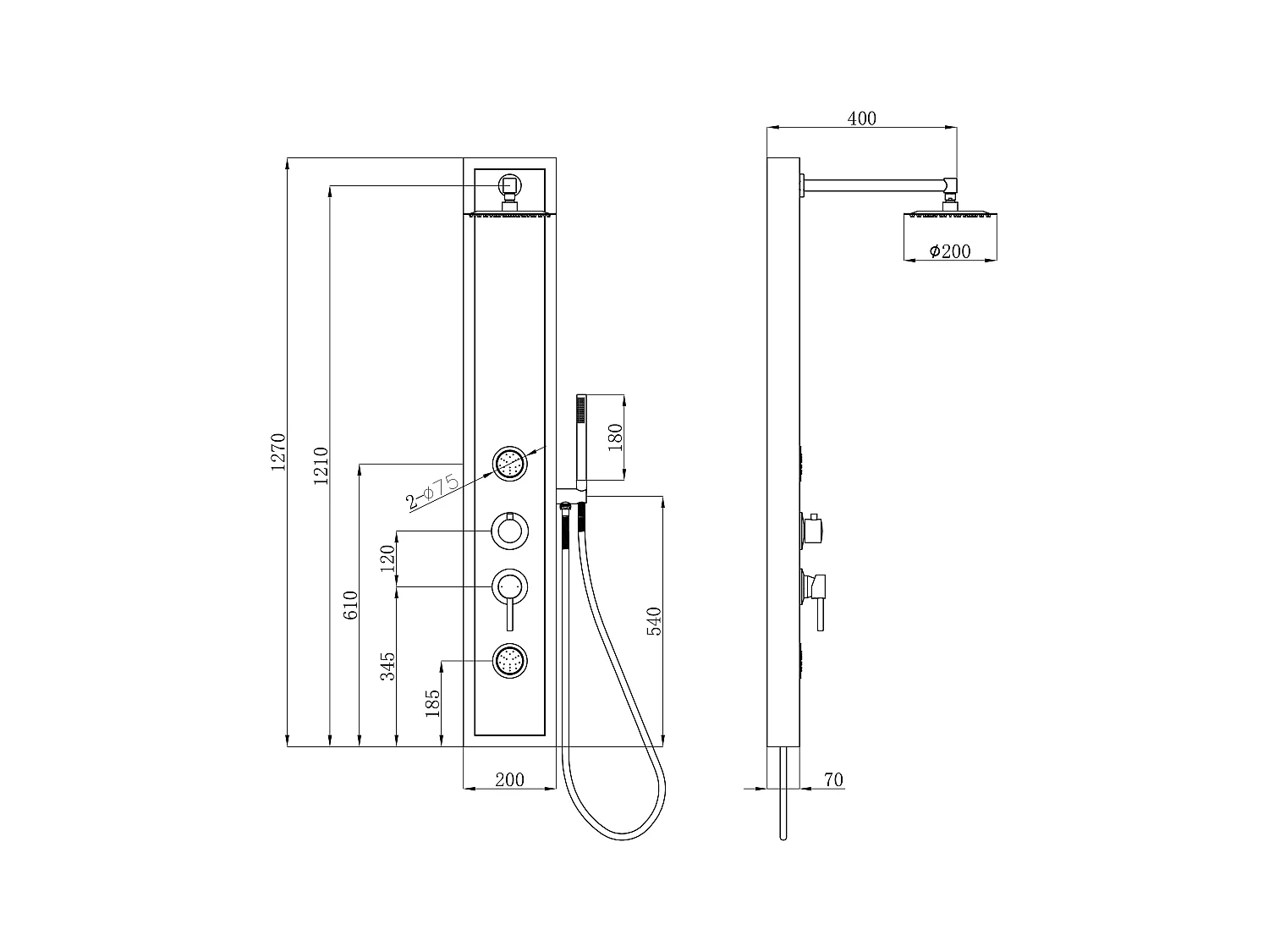 Columna de ducha hidromasaje negra con decoración de piedra - Alt. 127 x Ancho 48,5 cm - LETIYA