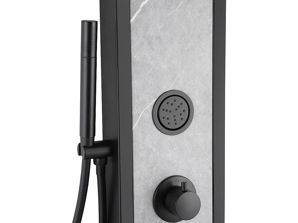 Zwarte douchekolom met massagestralen met stenen decoratie - H127 x L48,5 cm - LETIYA