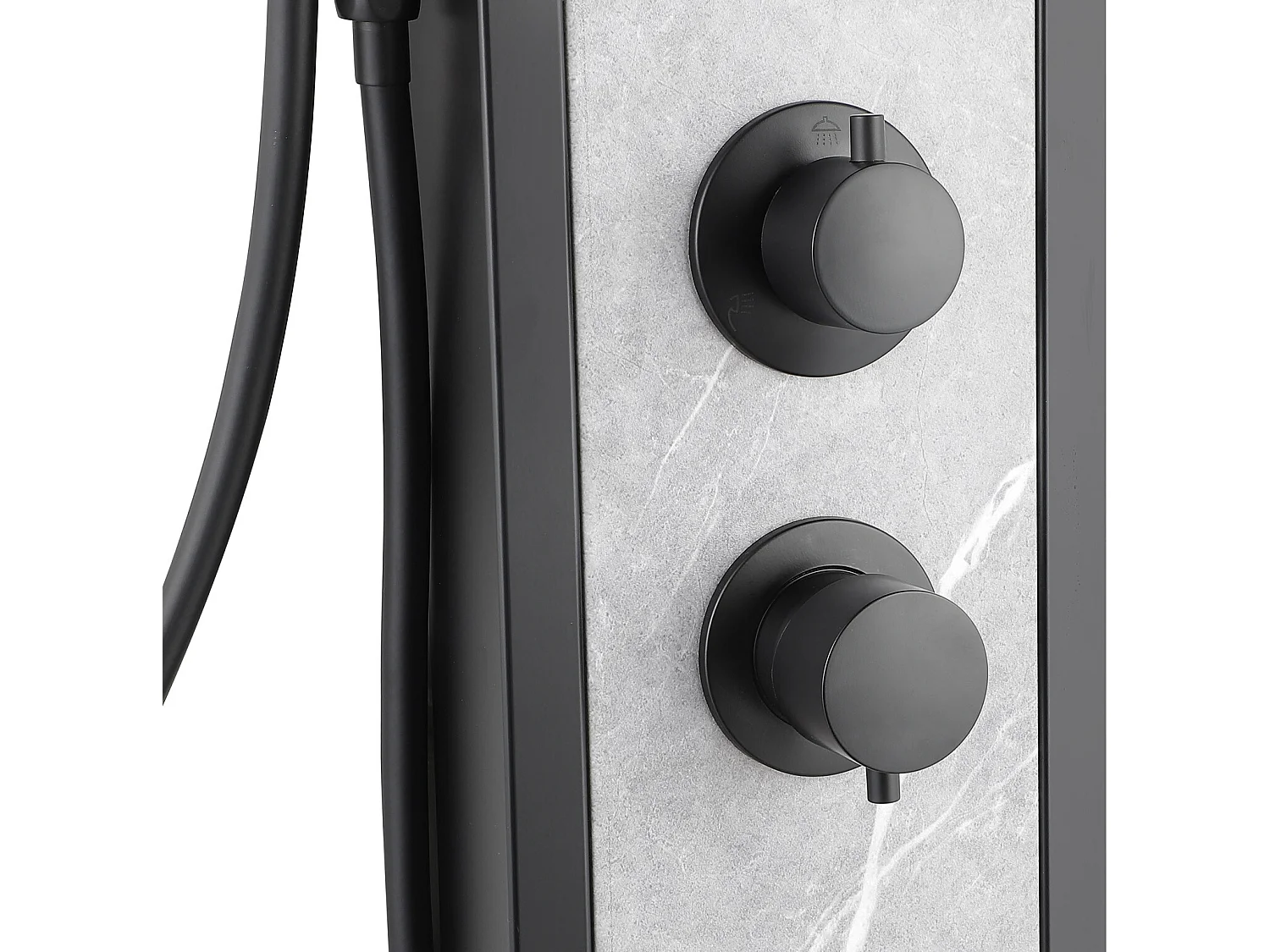 Zwarte douchekolom met massagestralen met stenen decoratie - H127 x L48,5 cm - LETIYA