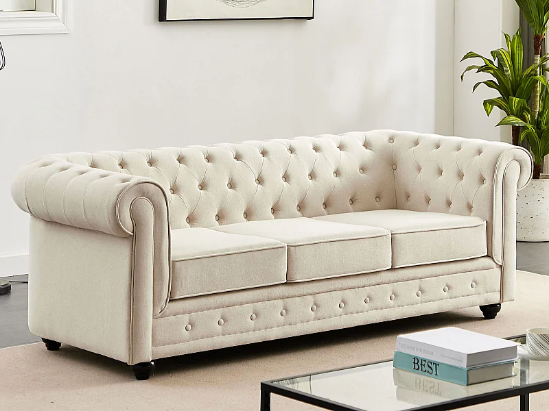Divano 3 posti in Tessuto Beige CHESTERFIELD