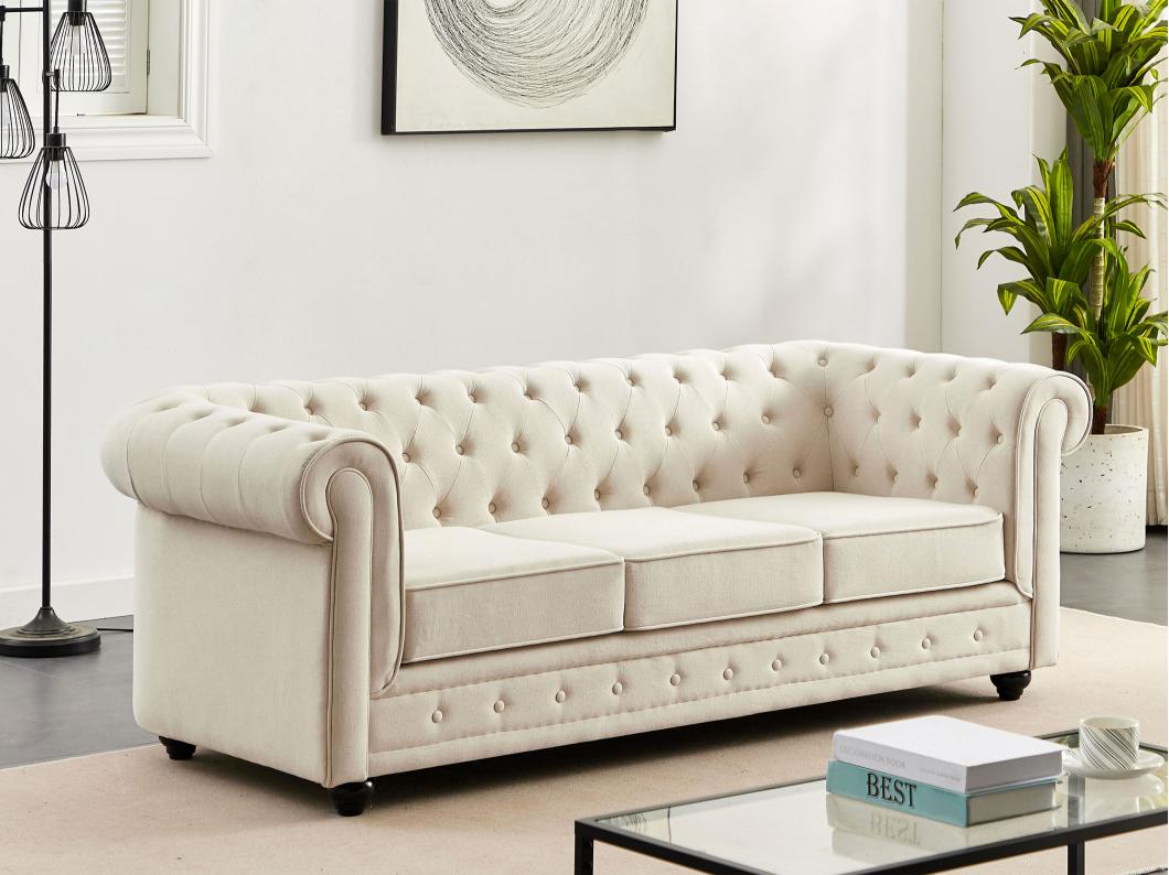 3-zitsbank van beige stof CHESTERFIELD