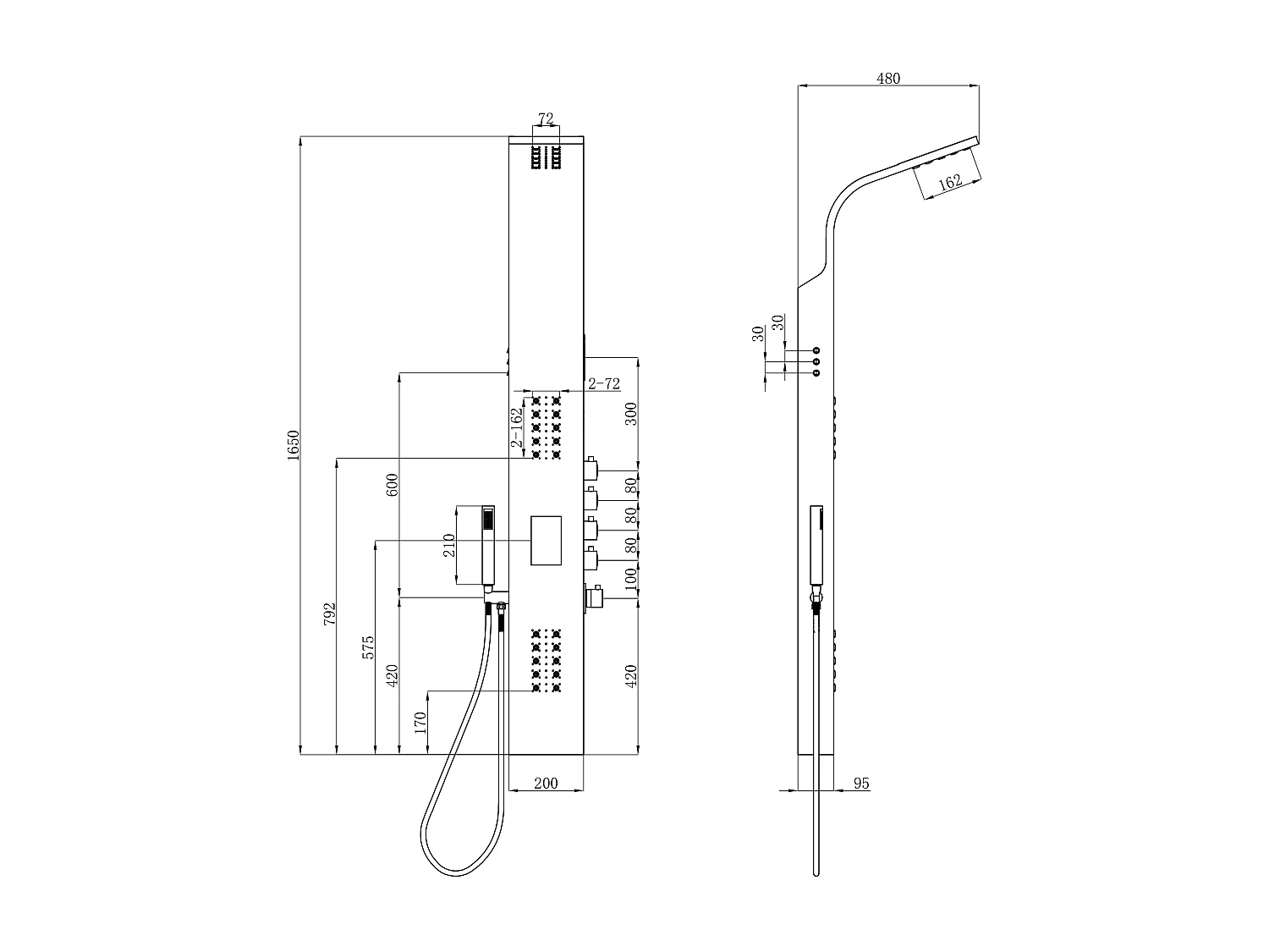 Columna de ducha hidromasaje termostática con LED y bluetooth - Ancho 20 x Alt. 165 cm - Plateado - CHAKRA V