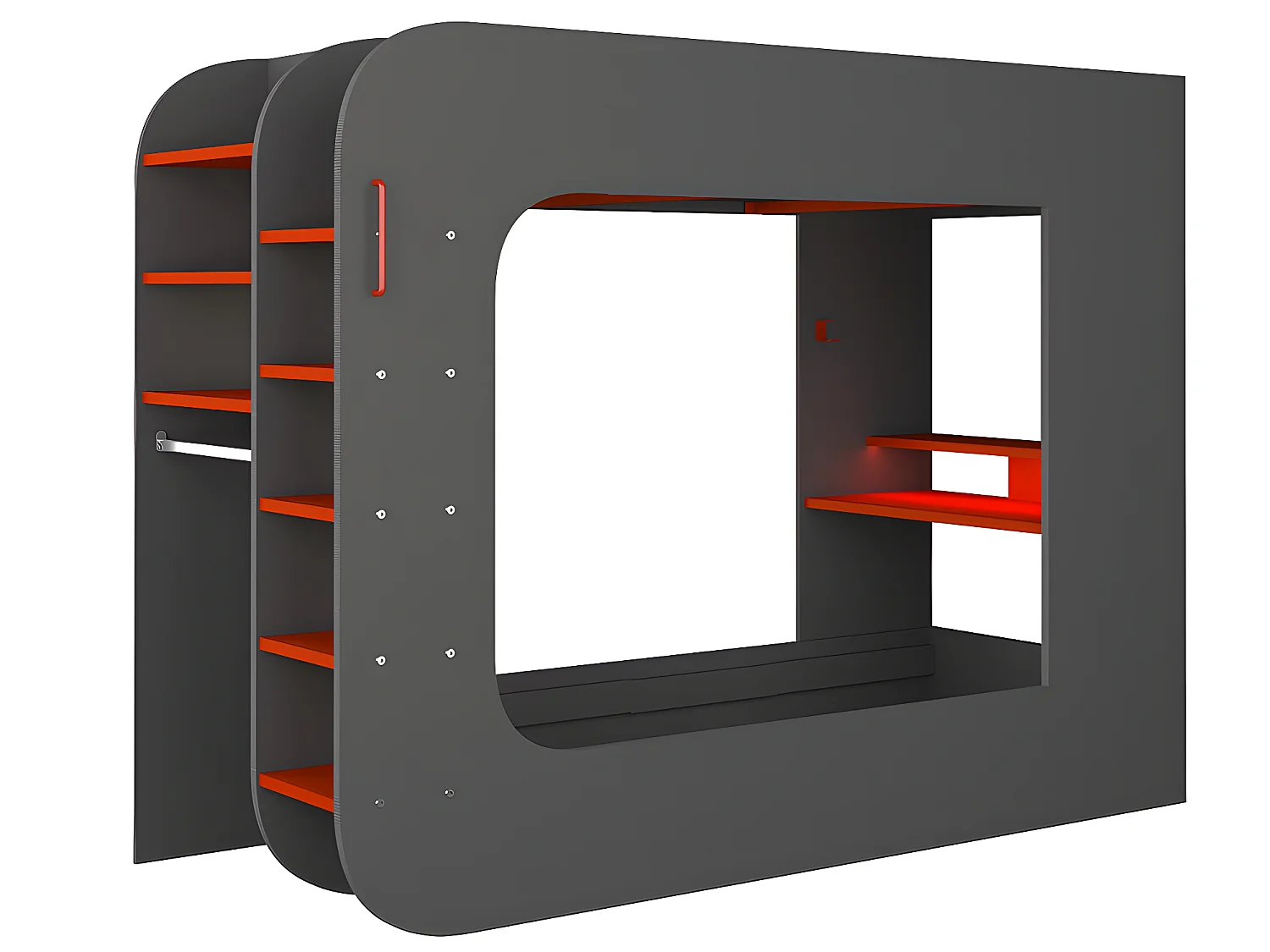 Litera gamer 90 x 200 cm - Con escritorio y compartimentos - Con LEDs - Antracita y rojo + colchón - WARRIOR