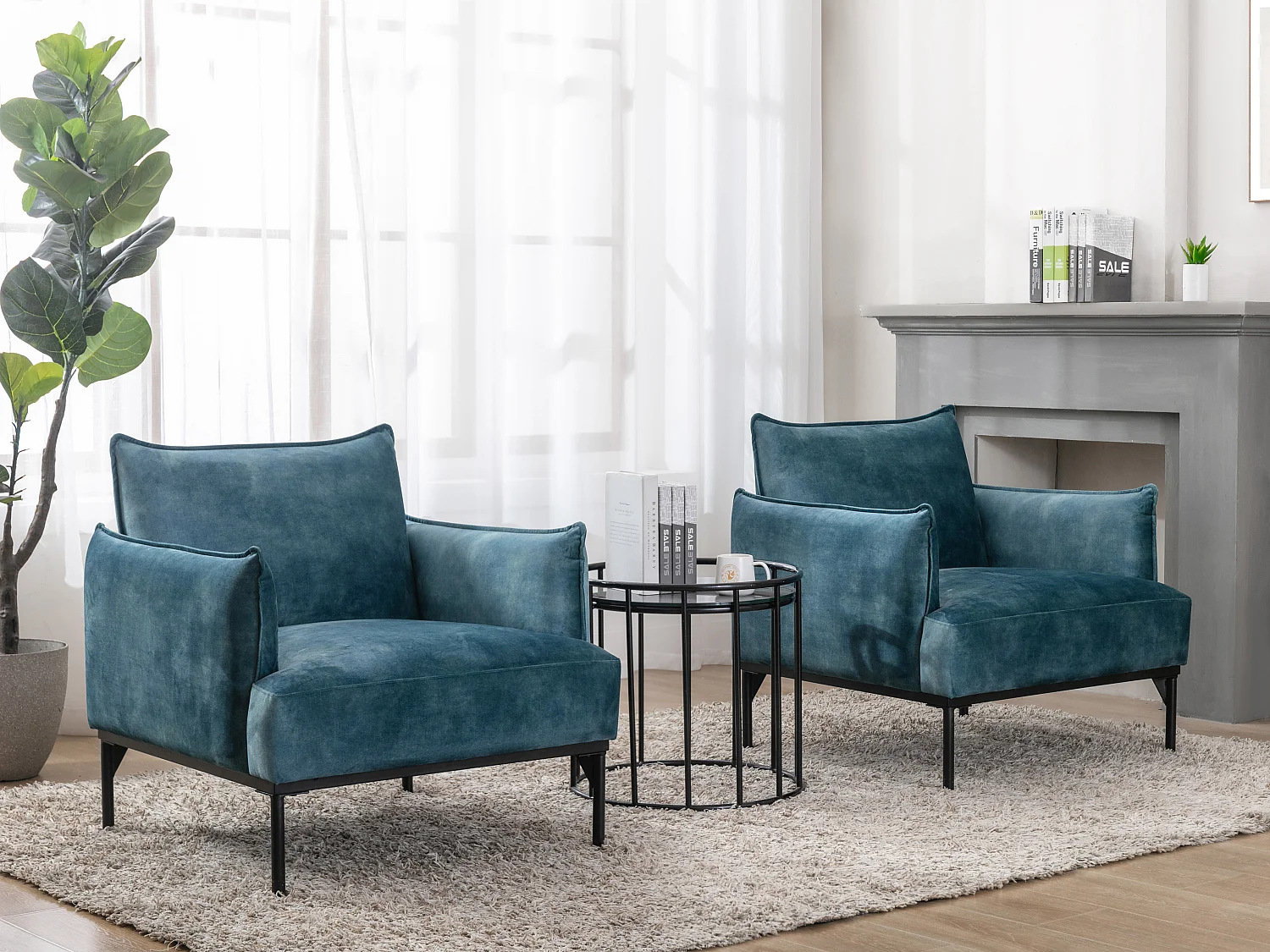 Fauteuil en velours bleu canard JOEL