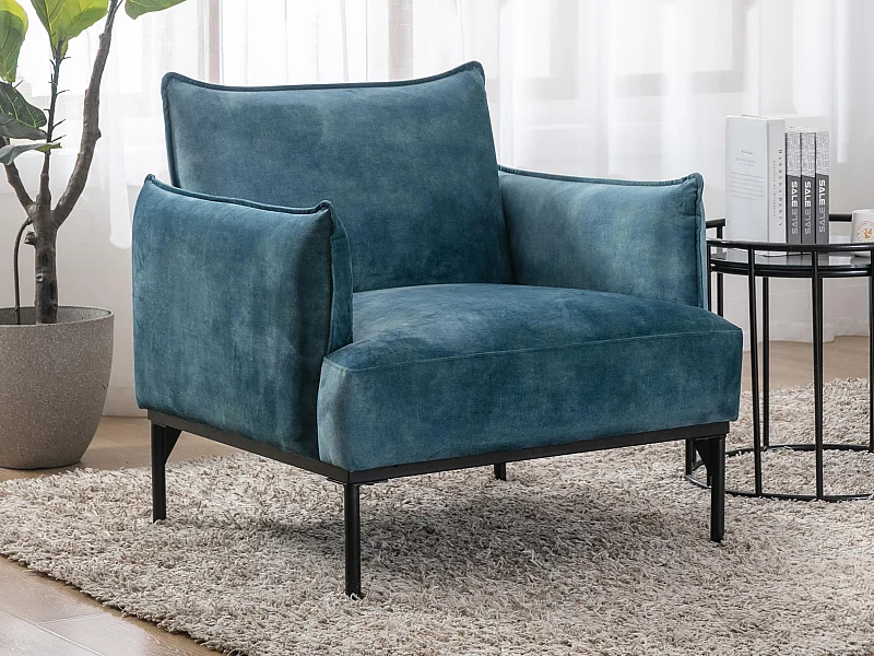 Fauteuil en velours bleu canard JOEL