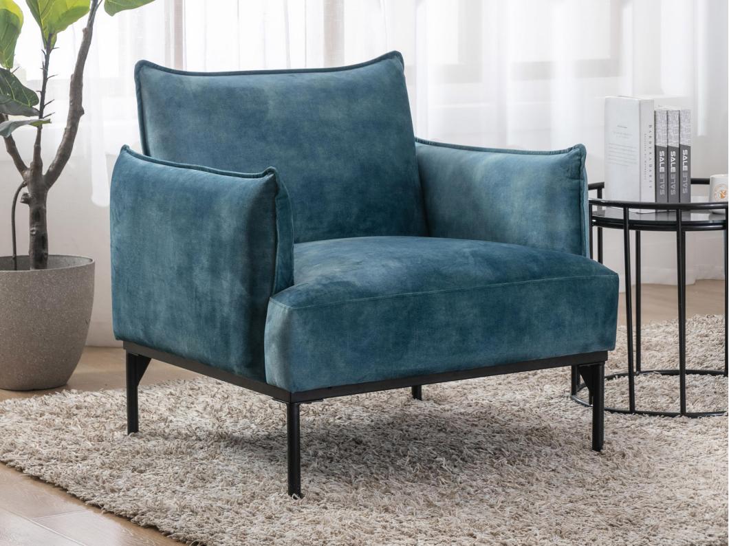 Sillón de terciopelo verde azulado JOEL