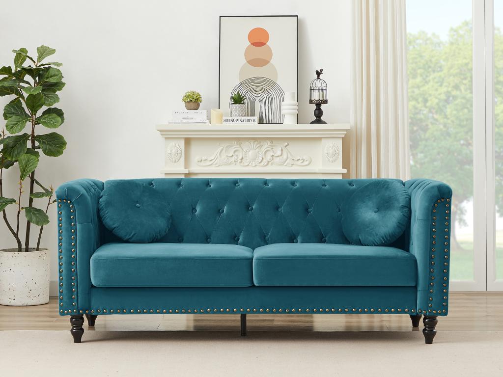 Sofa 3-Sitzer - Samt - Grünblau - TURNER günstig online kaufen