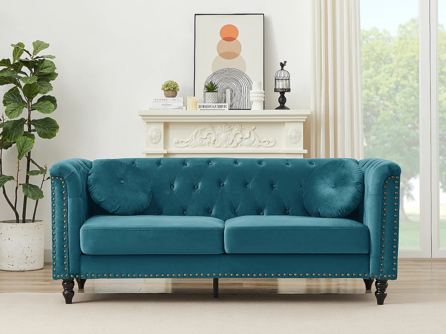 Sofa 3-Sitzer - Samt - Grünblau - TURNER