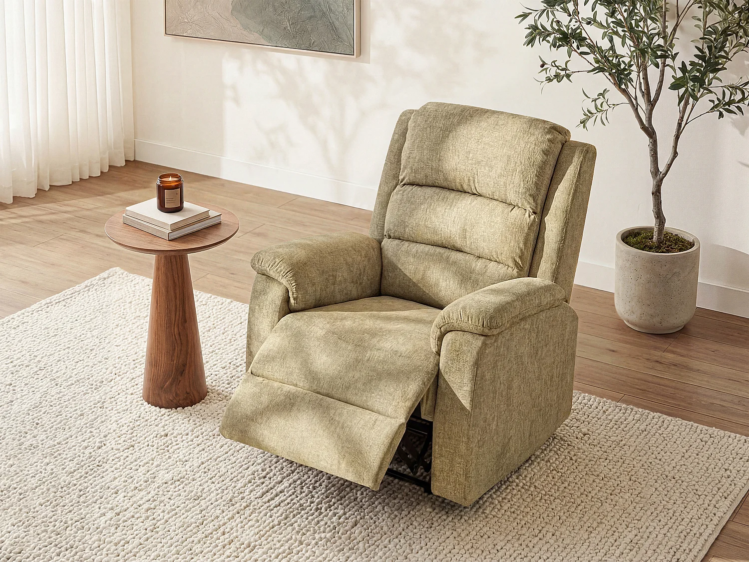 Elektrisk regulerbar lenestol i taupefarget stoff NEVERS