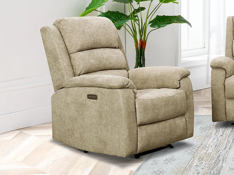 Fauteuil relax électrique en tissu taupe NEVERS