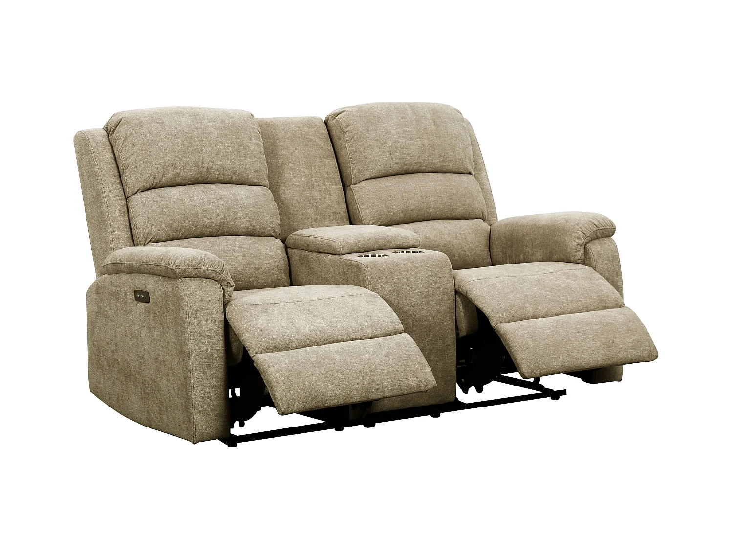 Canapé 2 places relax électrique en tissu taupe avec tablette NEVERS