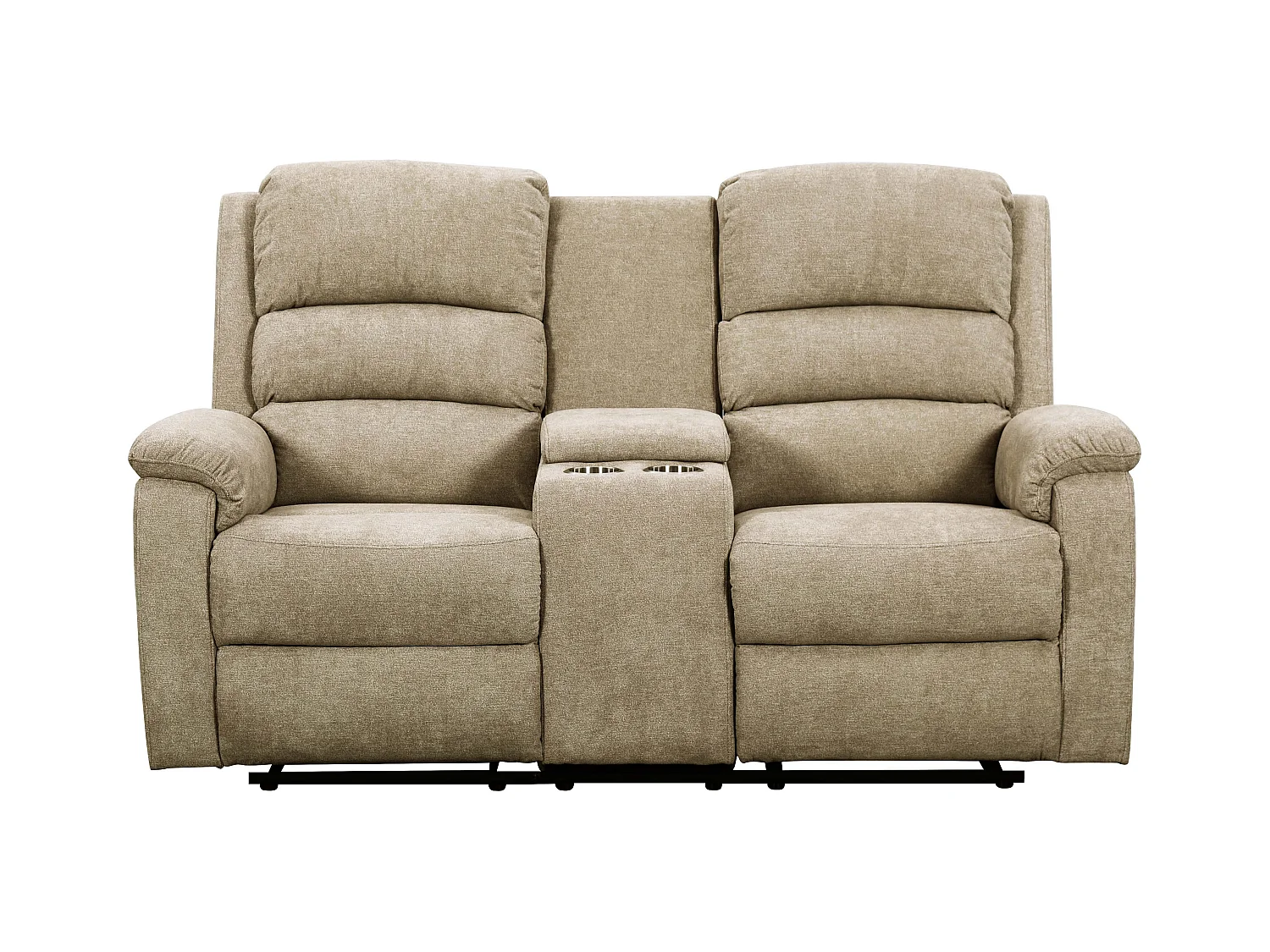 Canapé 2 places relax électrique en tissu taupe avec tablette NEVERS