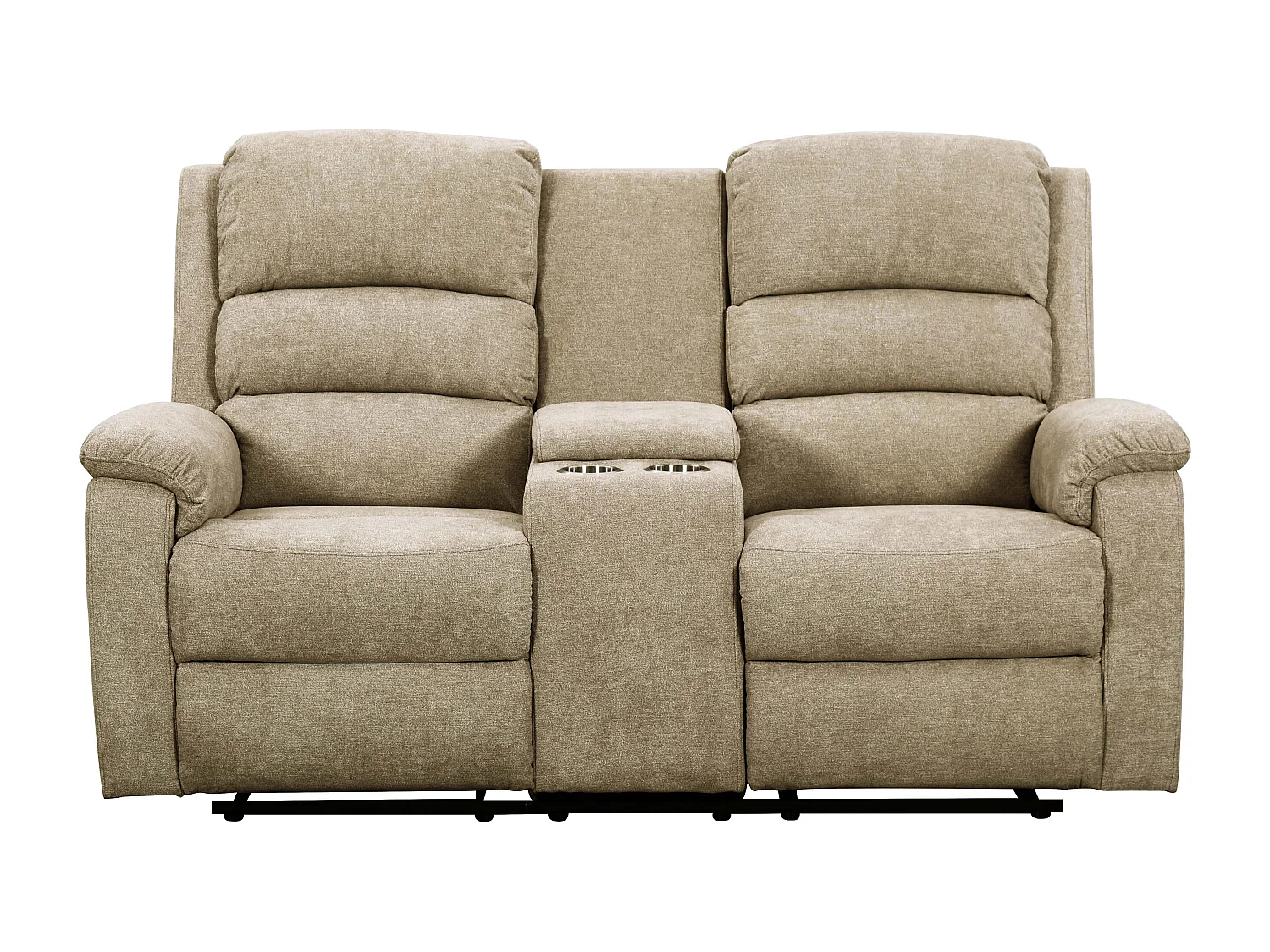 Canapé 2 places relax électrique en tissu taupe avec tablette NEVERS