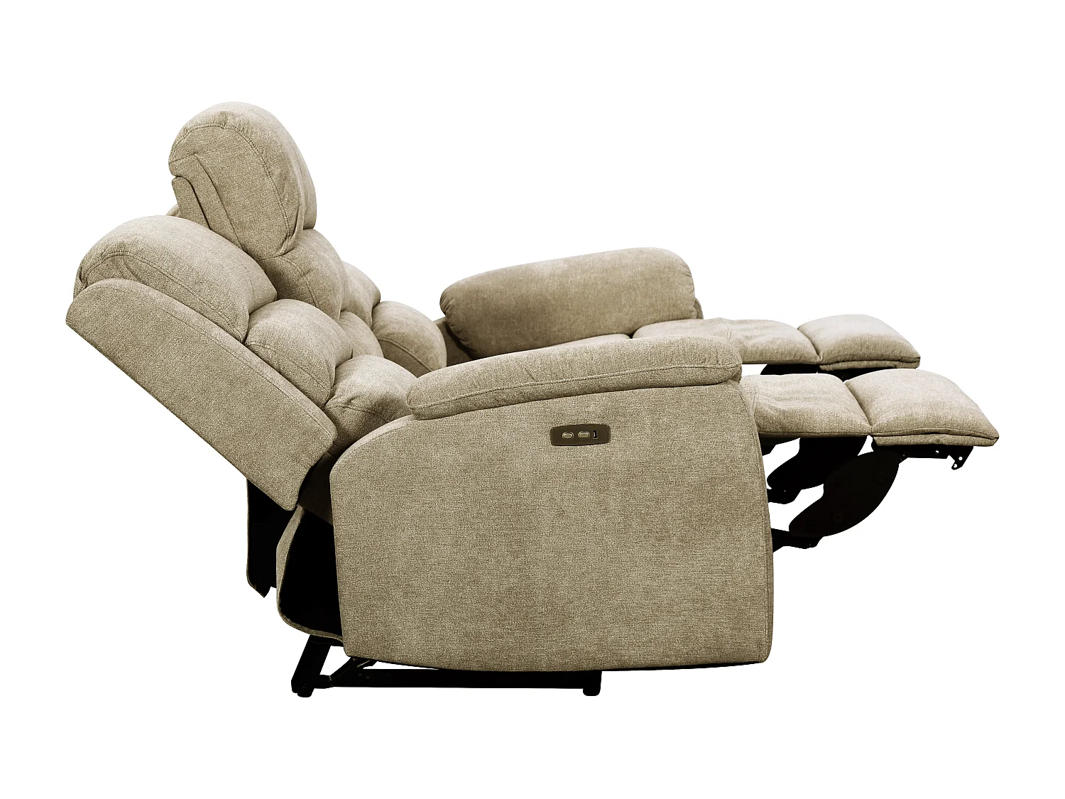 Canapé 3 places relax électrique en tissu taupe avec tablette NEVERS