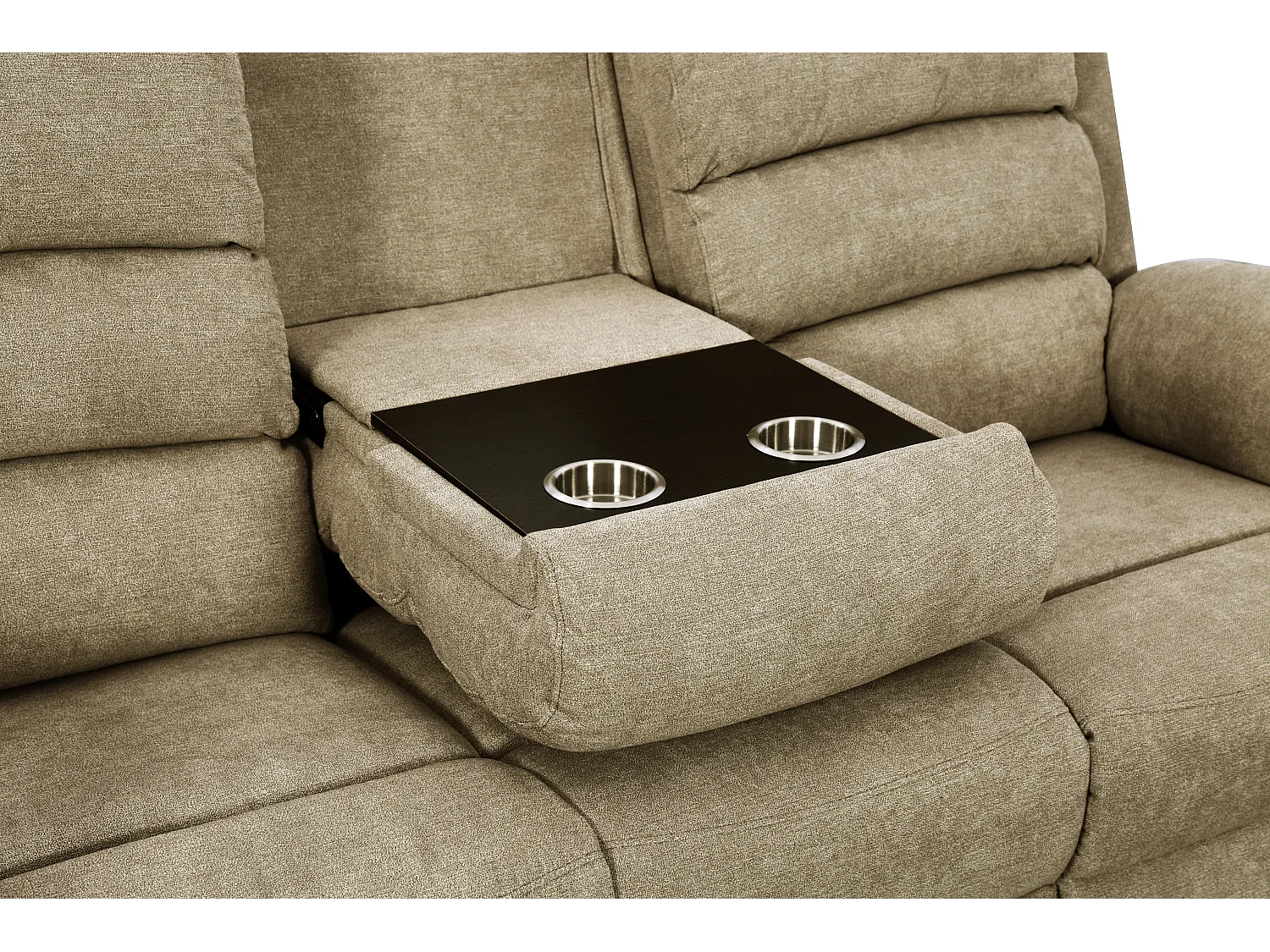 Canapé 3 places relax électrique en tissu taupe avec tablette NEVERS