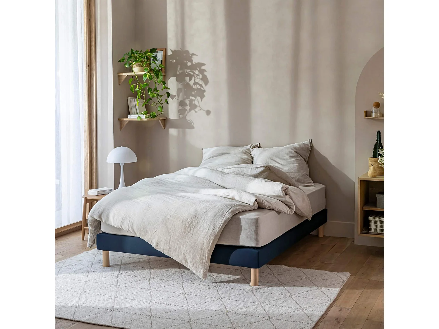 Cache-sommier coton jersey bleu marine 90x190/200