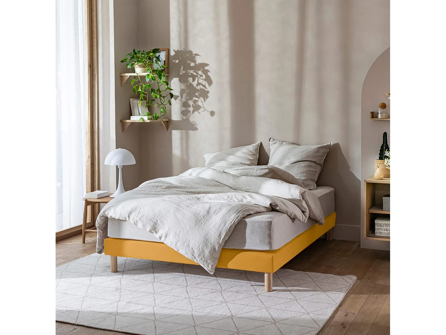 Cache-sommier coton jersey jaune moutarde 180x200