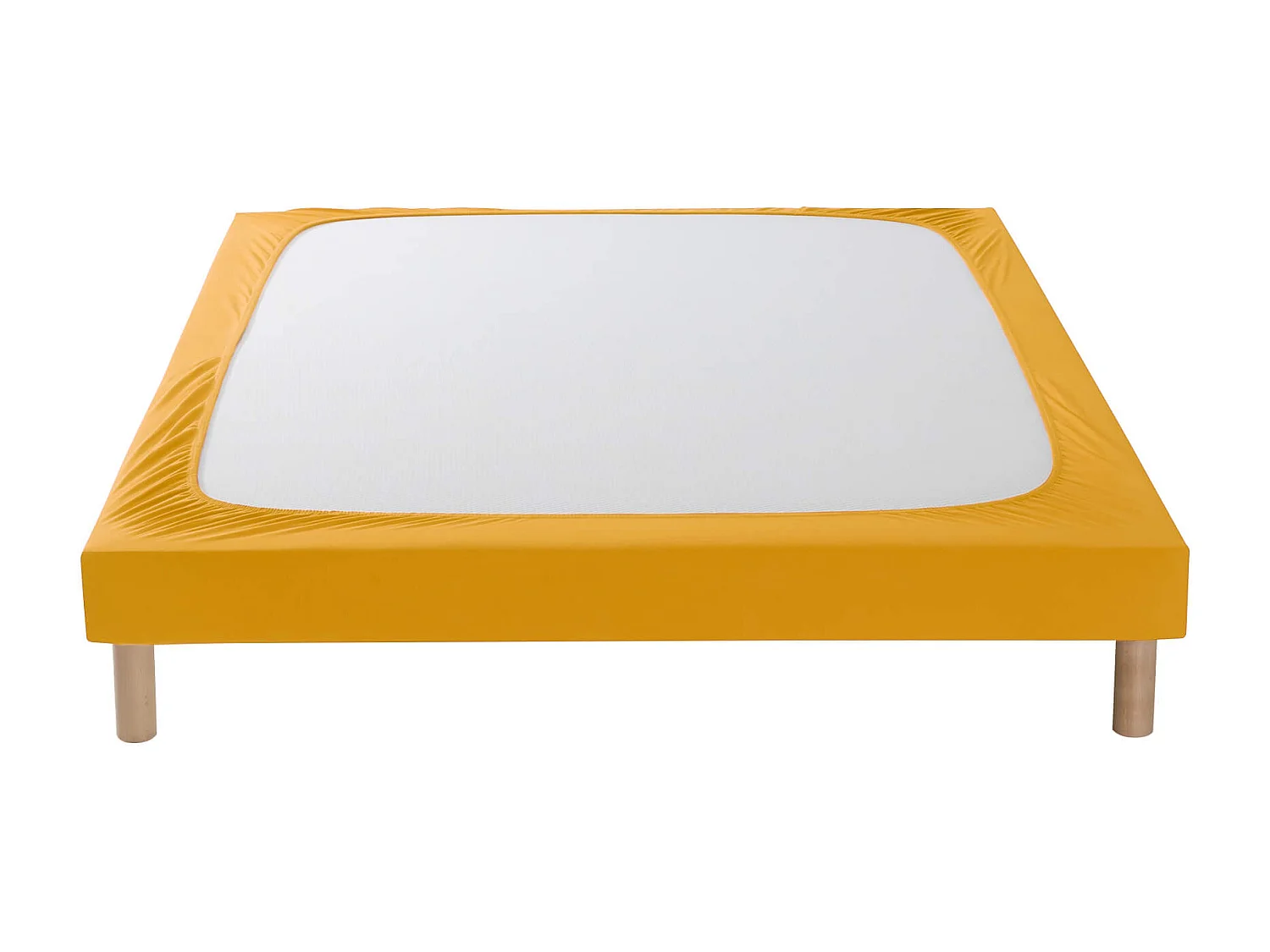 Cache-sommier coton jersey jaune moutarde 180x200