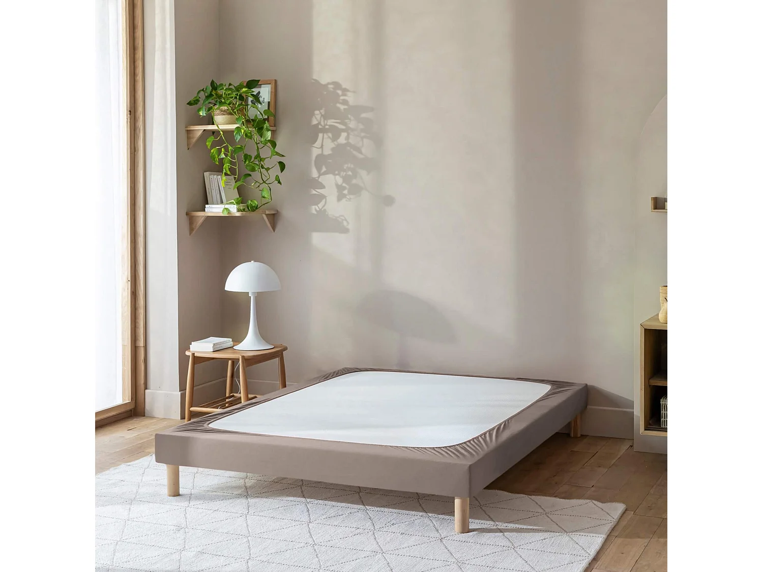 Cache-sommier coton jersey taupe 140x190 à 150x200