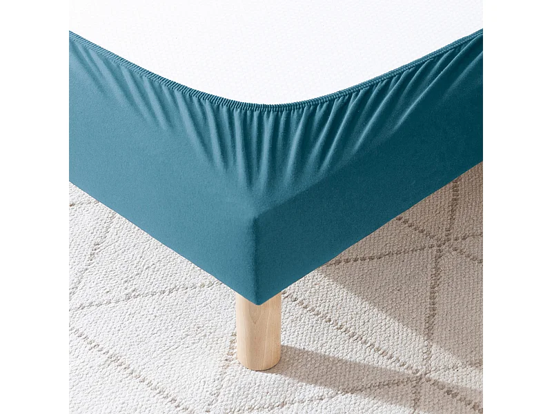 Cache-sommier coton jersey bleu océan 180x200