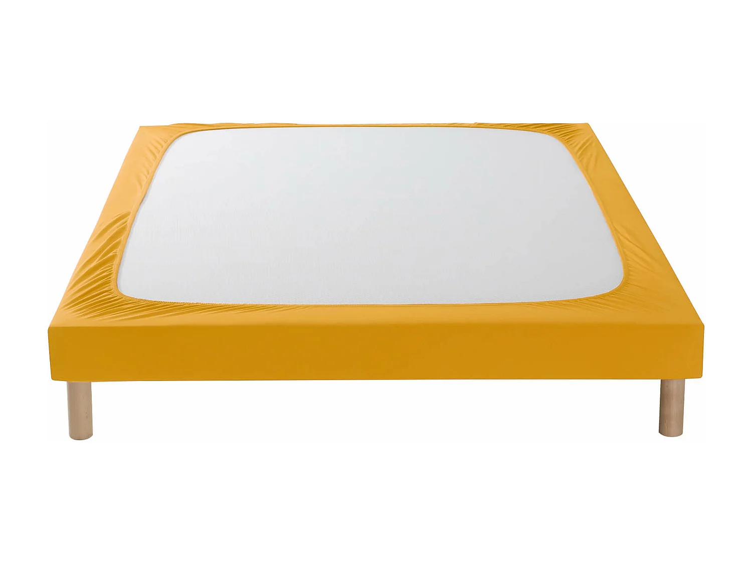 Cache-sommier coton jersey jaune moutarde 150x200