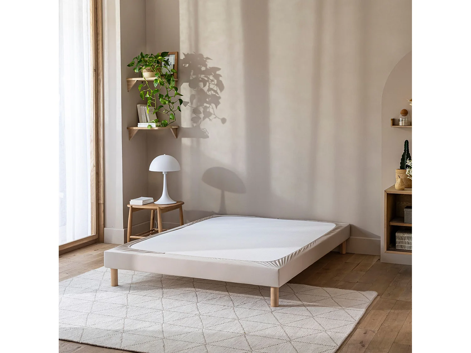 Cache-sommier coton jersey beige 120x200