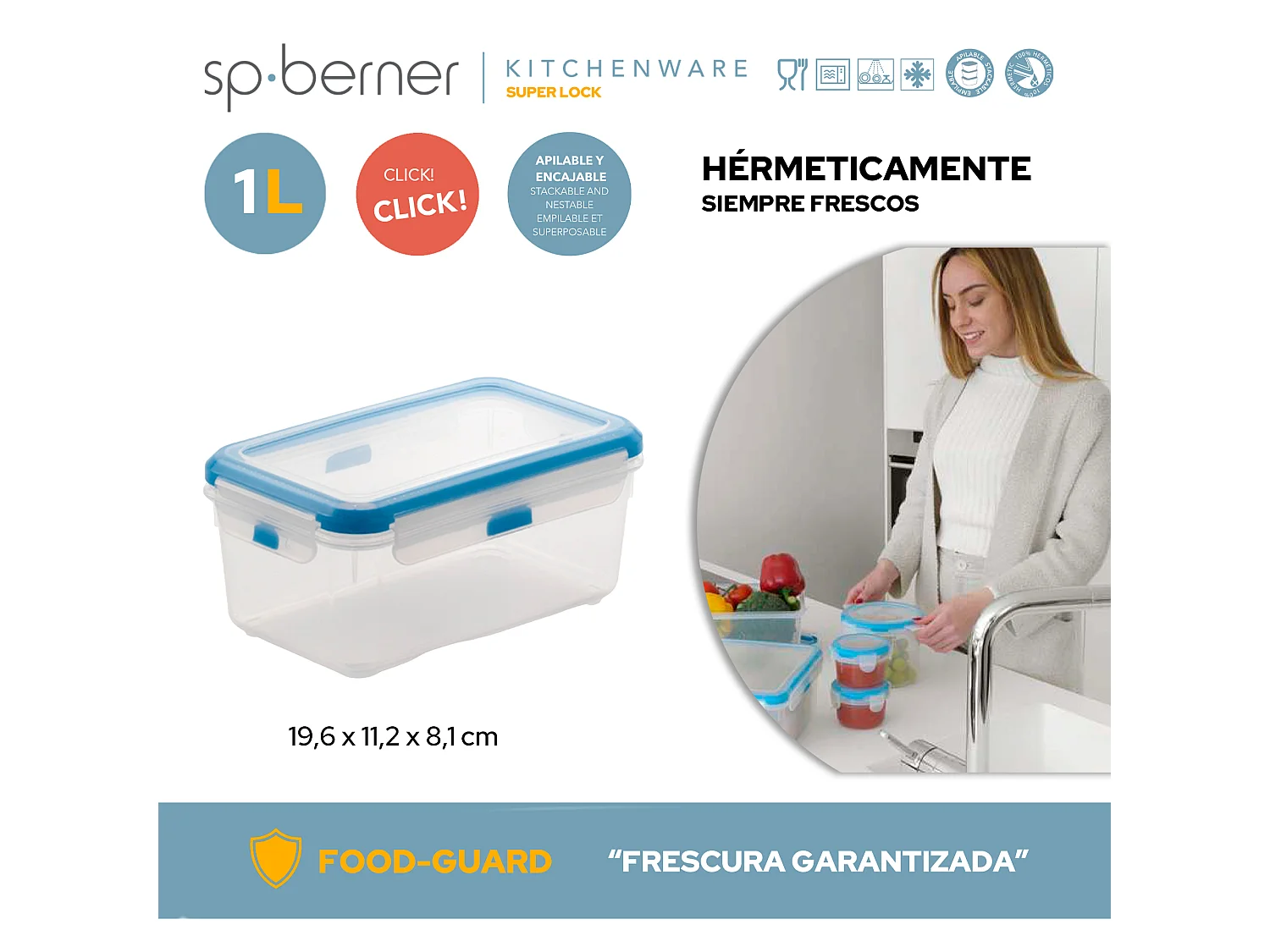 Hermetic super lock rectangulaire 1 l