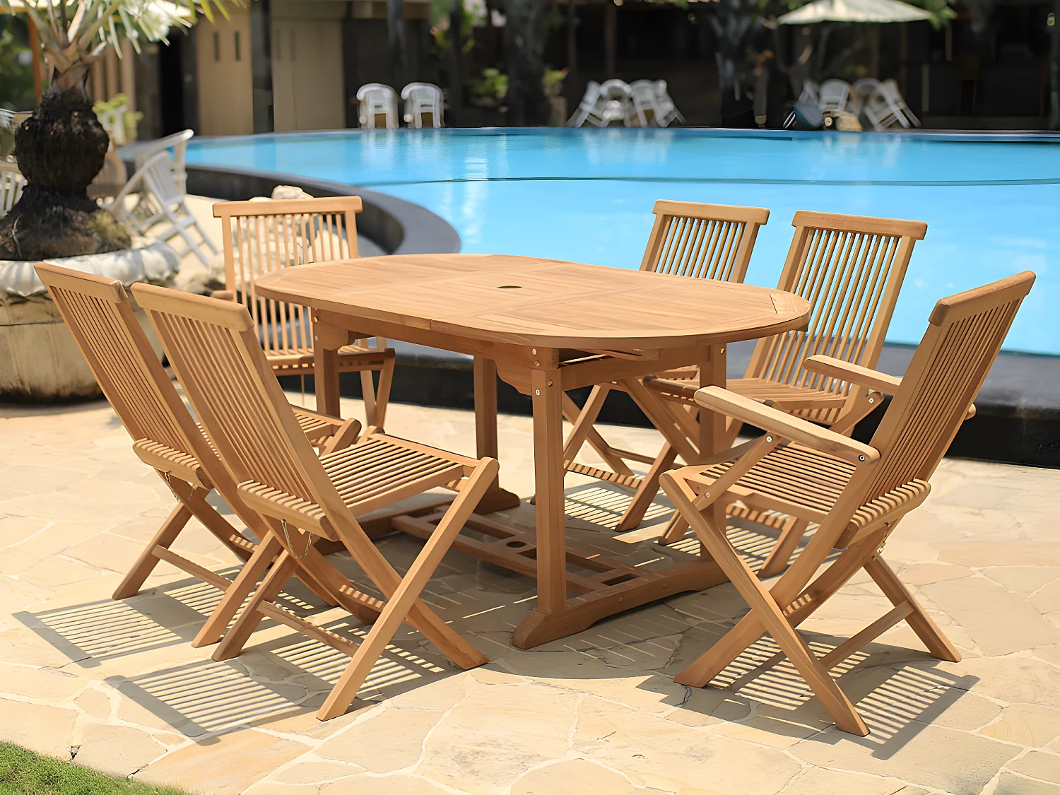 Tavolo da pranzo da giardino allungabile BYBLOS - Teak - L 120-170 cm