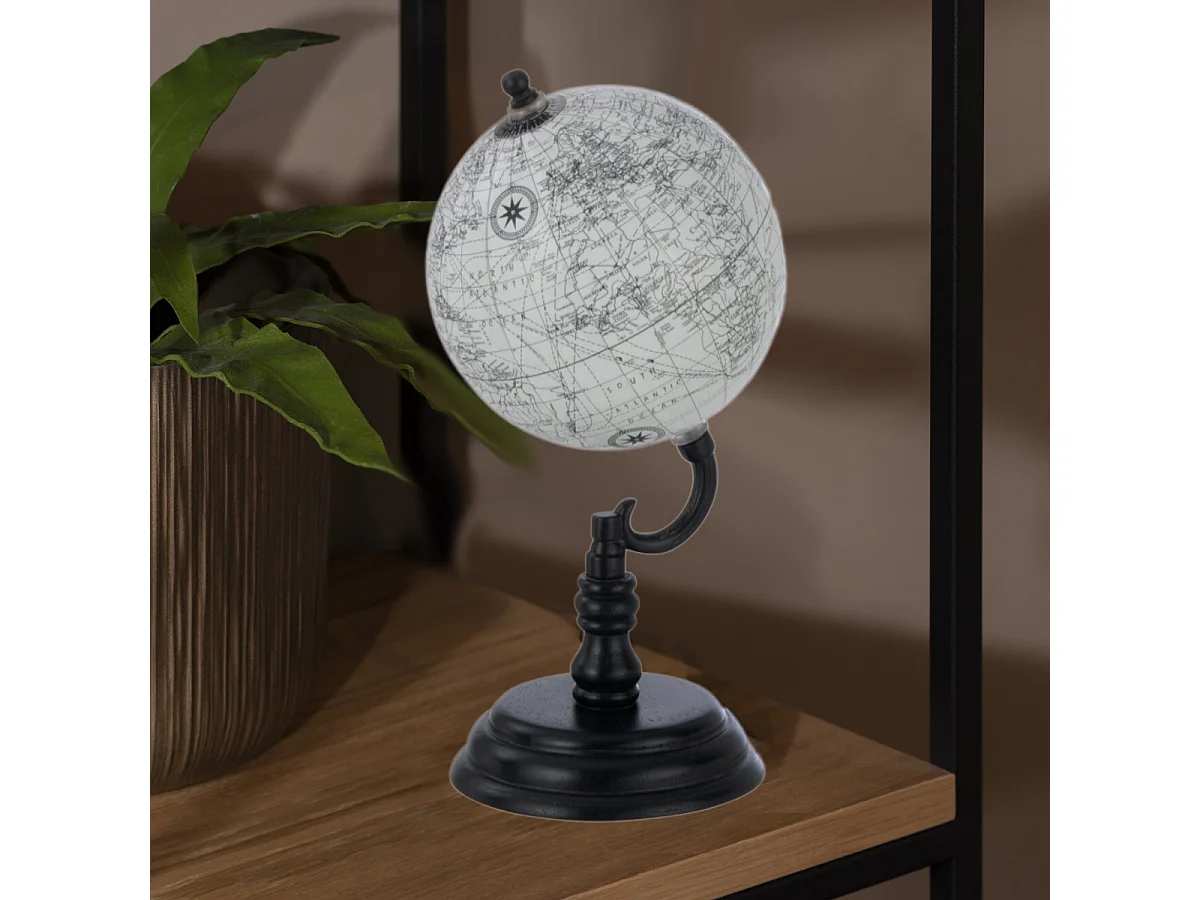 Globe sur Pied en Bois "Terrestre" 27cm Noir & Gris