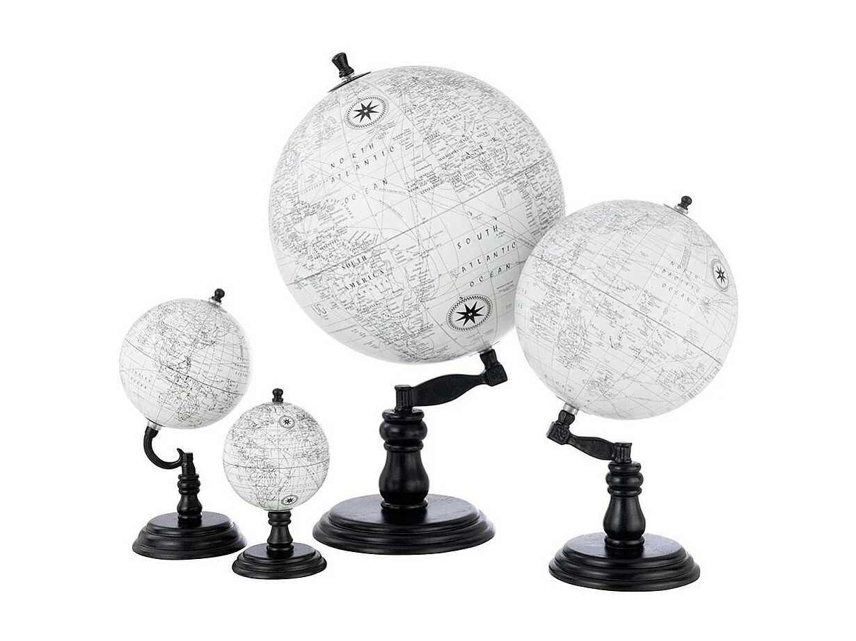 Globe sur Pied en Bois "Terrestre" 27cm Noir & Gris