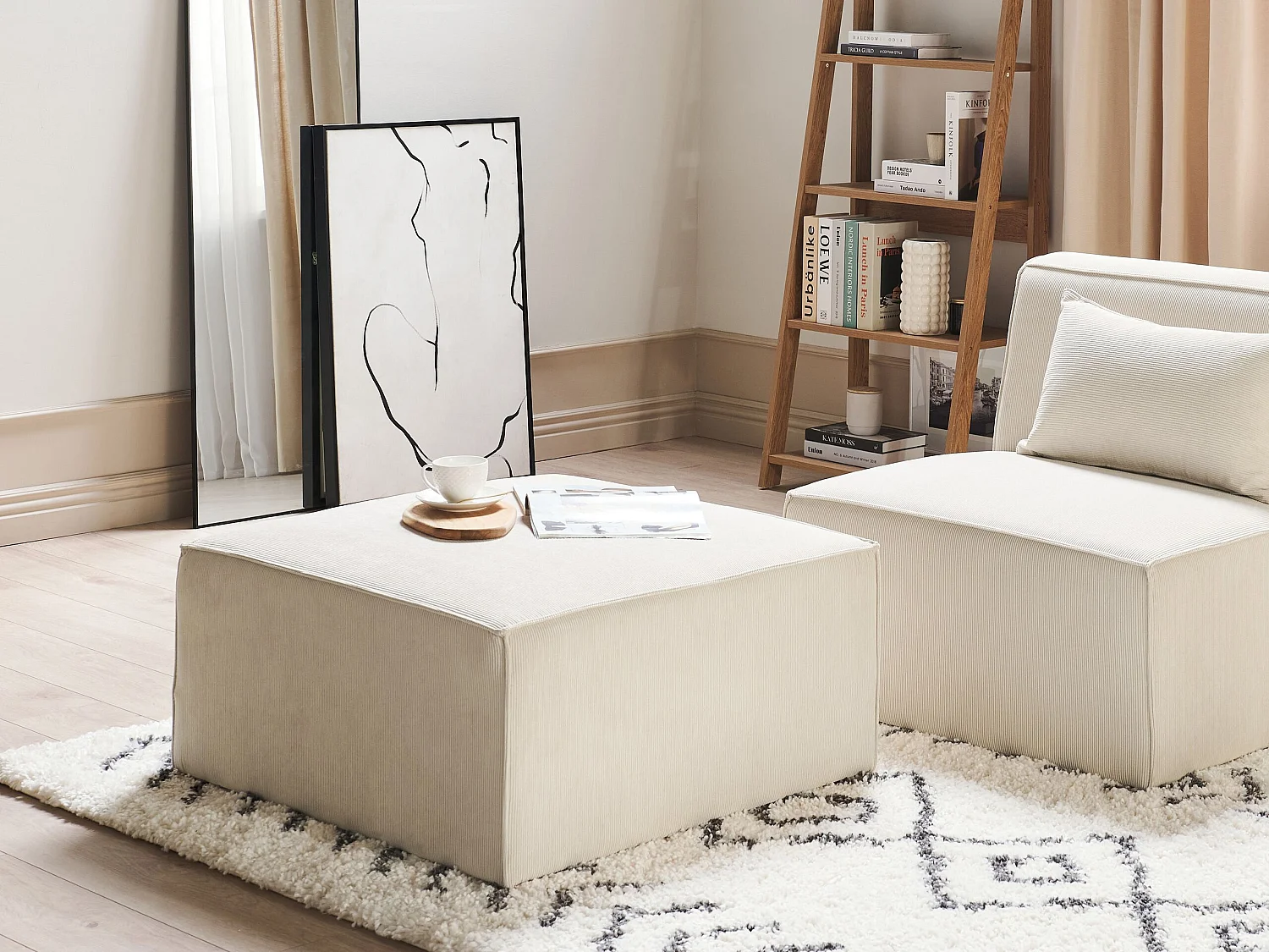 Ottoman LEMVIG Velours côtelé Beige clair